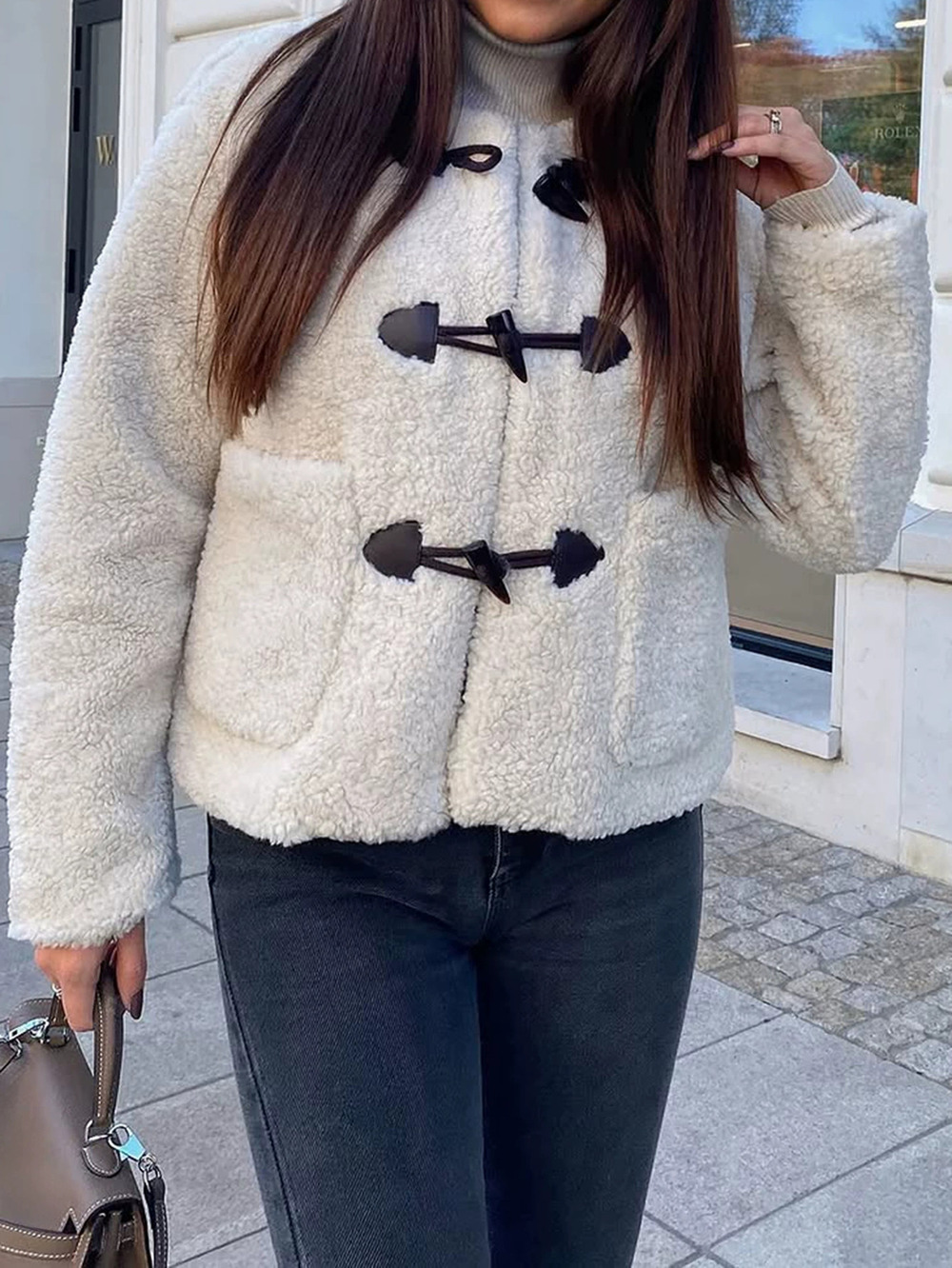 Zara Kai Kuo Casual Fleece Pocket Long Sleeve Coat Fall Winter